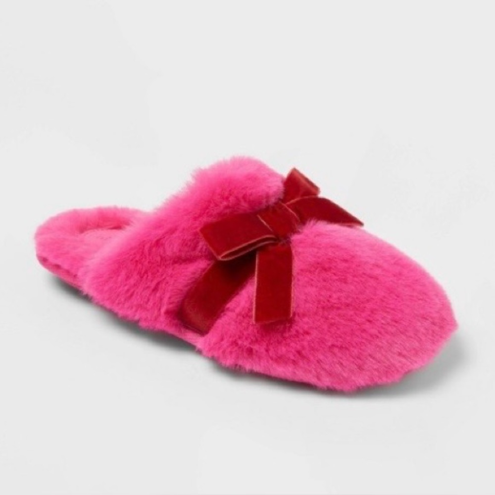 Kids' Amoret Plush Scuff Slippers - Cat & Jack™ Pink XL 6-7 New